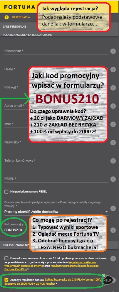 Formularz rejestracji do bukmachera